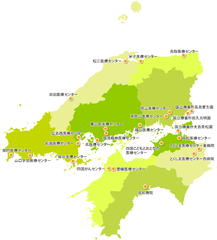 中国四国地区国立病院薬剤師会の地図